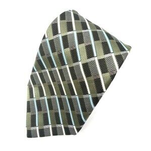 Roberto Villini Couture Silk Tie Mens Silver Gray Green Diamond Woven Handmade